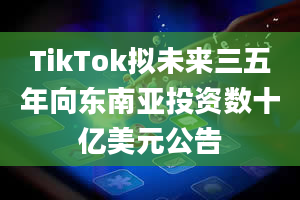 TikTok拟未来三五年向东南亚投资数十亿美元公告