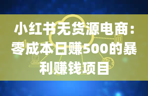 小红书无货源电商：零成本日赚500的暴利赚钱项目