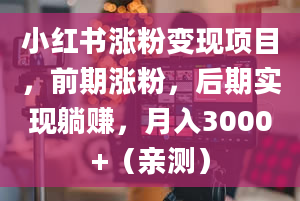 小红书涨粉变现项目，前期涨粉，后期实现躺赚，月入3000+（亲测）