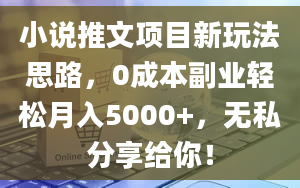 小说推文项目新玩法思路，0成本副业轻松月入5000+，无私分享给你！