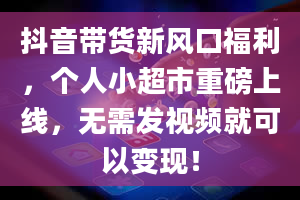 抖音带货新风口福利，个人小超市重磅上线，无需发视频就可以变现！