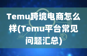 Temu跨境电商怎么样(Temu平台常见问题汇总)