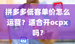 拼多多低客单价怎么运营？适合开ocpx吗？