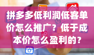 拼多多低利润低客单价怎么推广？低于成本价怎么盈利的？