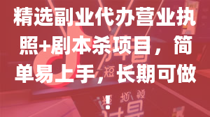 精选副业代办营业执照+剧本杀项目，简单易上手，长期可做！