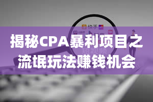 揭秘CPA暴利项目之流氓玩法赚钱机会