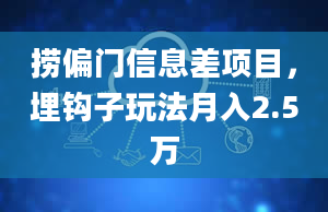 捞偏门信息差项目，埋钩子玩法月入2.5万