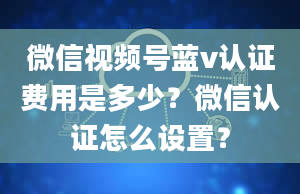 微信视频号蓝v认证费用是多少？微信认证怎么设置？