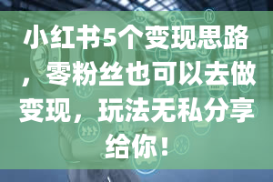 小红书5个变现思路，零粉丝也可以去做变现，玩法无私分享给你！