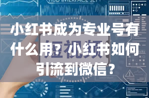 小红书成为专业号有什么用？小红书如何引流到微信？