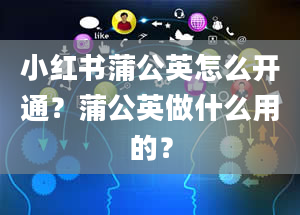 小红书蒲公英怎么开通？蒲公英做什么用的？