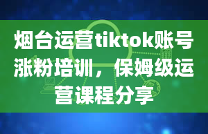 烟台运营tiktok账号涨粉培训，保姆级运营课程分享