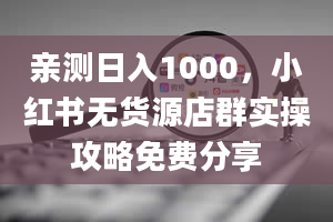 亲测日入1000，小红书无货源店群实操攻略免费分享