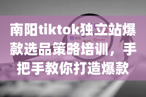 南阳tiktok独立站爆款选品策略培训，手把手教你打造爆款