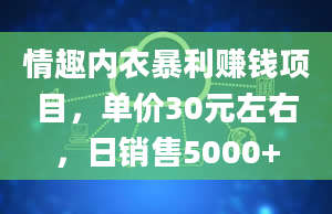 情趣内衣暴利赚钱项目，单价30元左右，日销售5000+