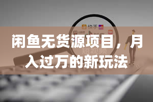 闲鱼无货源项目，月入过万的新玩法