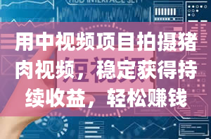 用中视频项目拍摄猪肉视频，稳定获得持续收益，轻松赚钱