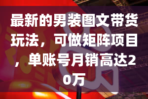 最新的男装图文带货玩法，可做矩阵项目，单账号月销高达20万