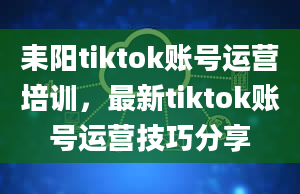 耒阳tiktok账号运营培训，最新tiktok账号运营技巧分享