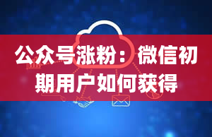 公众号涨粉：微信初期用户如何获得