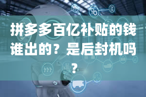 拼多多百亿补贴的钱谁出的？是后封机吗？