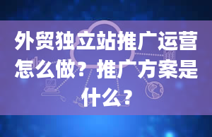 外贸独立站推广运营怎么做？推广方案是什么？