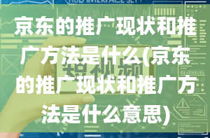 京东的推广现状和推广方法是什么(京东的推广现状和推广方法是什么意思)