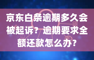 京东白条逾期多久会被起诉？逾期要求全额还款怎么办？