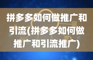 拼多多如何做推广和引流(拼多多如何做推广和引流推广)