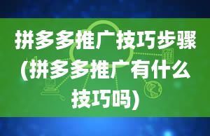 拼多多推广技巧步骤(拼多多推广有什么技巧吗)