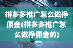 拼多多推广怎么做挣佣金(拼多多推广怎么做挣佣金的)