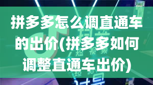 拼多多怎么调直通车的出价(拼多多如何调整直通车出价)