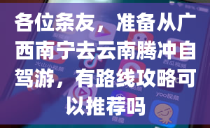 各位条友，准备从广西南宁去云南腾冲自驾游，有路线攻略可以推荐吗