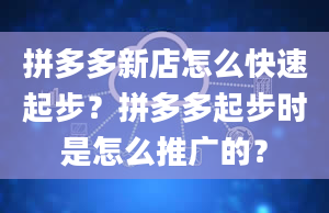 拼多多新店怎么快速起步？拼多多起步时是怎么推广的？