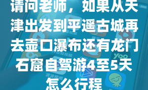 请问老师，如果从天津出发到平遥古城再去壶口瀑布还有龙门石窟自驾游4至5天怎么行程