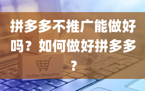 拼多多不推广能做好吗？如何做好拼多多？