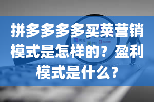 拼多多多多买菜营销模式是怎样的？盈利模式是什么？