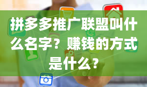 拼多多推广联盟叫什么名字？赚钱的方式是什么？