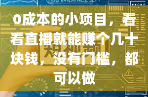 0成本的小项目，看看直播就能赚个几十块钱，没有门槛，都可以做