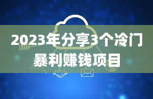 2023年分享3个冷门暴利赚钱项目