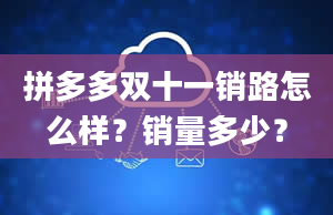 拼多多双十一销路怎么样？销量多少？