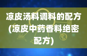 凉皮汤料调料的配方(凉皮中药香料绝密配方)