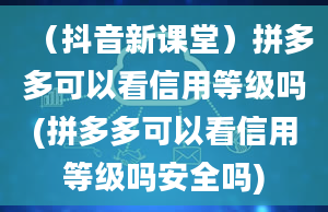 （抖音新课堂）拼多多可以看信用等级吗(拼多多可以看信用等级吗安全吗)