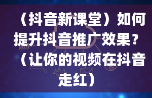 （抖音新课堂）如何提升抖音推广效果？（让你的视频在抖音走红）