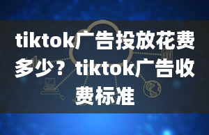 tiktok广告投放花费多少？tiktok广告收费标准