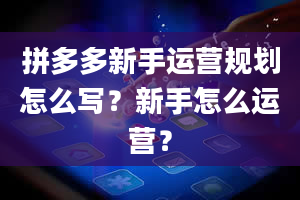 拼多多新手运营规划怎么写？新手怎么运营？