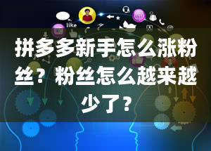 拼多多新手怎么涨粉丝？粉丝怎么越来越少了？