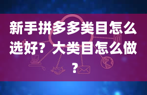 新手拼多多类目怎么选好？大类目怎么做？