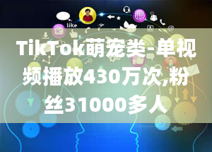 TikTok萌宠类-单视频播放430万次,粉丝31000多人