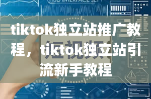 tiktok独立站推广教程，tiktok独立站引流新手教程